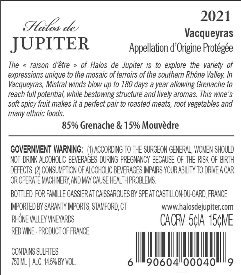 TABC label artwork for Halos de Jupiter Vacqueyras