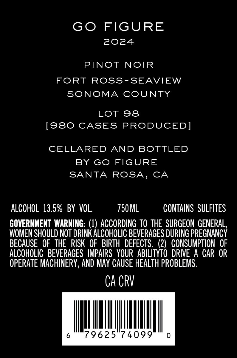 TABC label artwork for GO FIGURE LOT 98 FORT ROSS-SEAVIEW PINOT NOIR