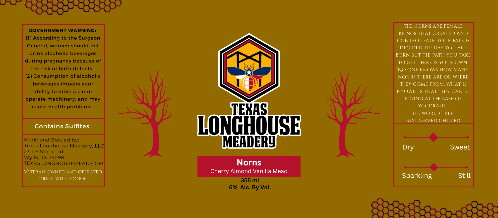 TABC label artwork for Texas Longhouse Meadery Norns Cherry Almond Vanilla Mead