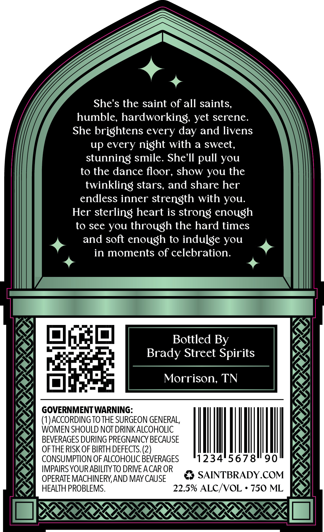 TABC label artwork for Saint Brady Green T