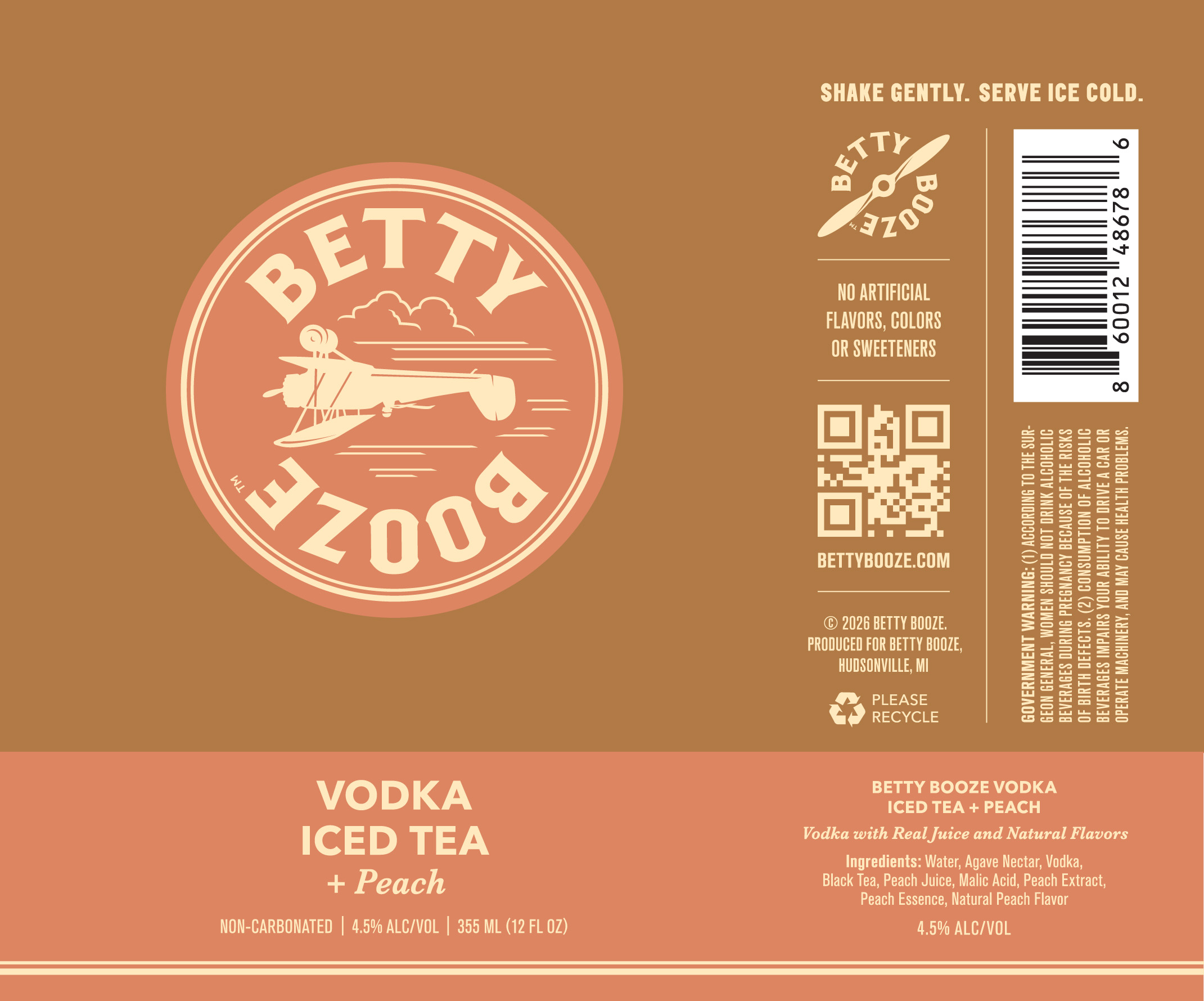 TABC label artwork for Betty Booze Vodka Iced Tea + Peach