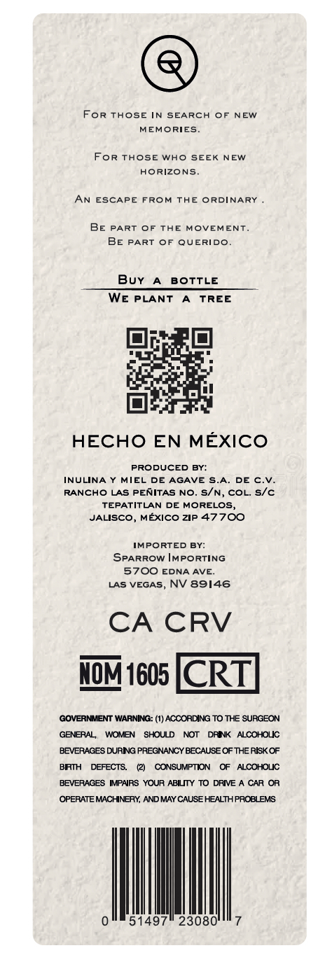 TABC label artwork for Querido Tequila Blanco 100% Agave Azul