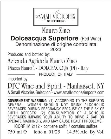 TABC label artwork for Mauro Zino Small Victories Dolceaqua Superiore