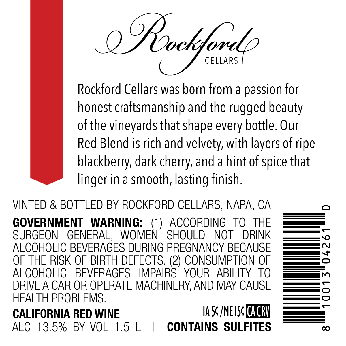 TABC label artwork for Rockford Cellars Red Blend California