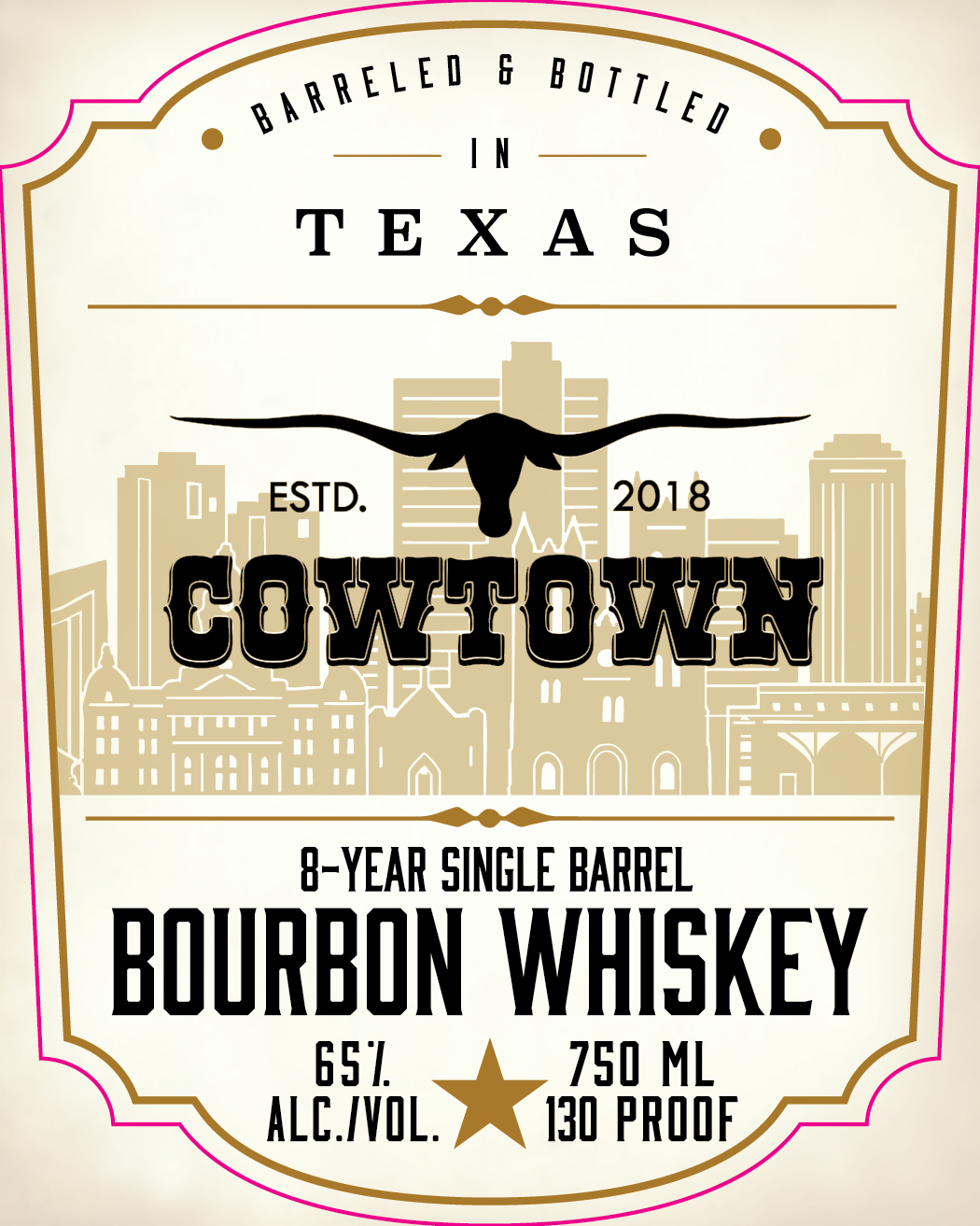 TABC label artwork for Cowtown Bourbon Whiskey 8YR Single Barrel