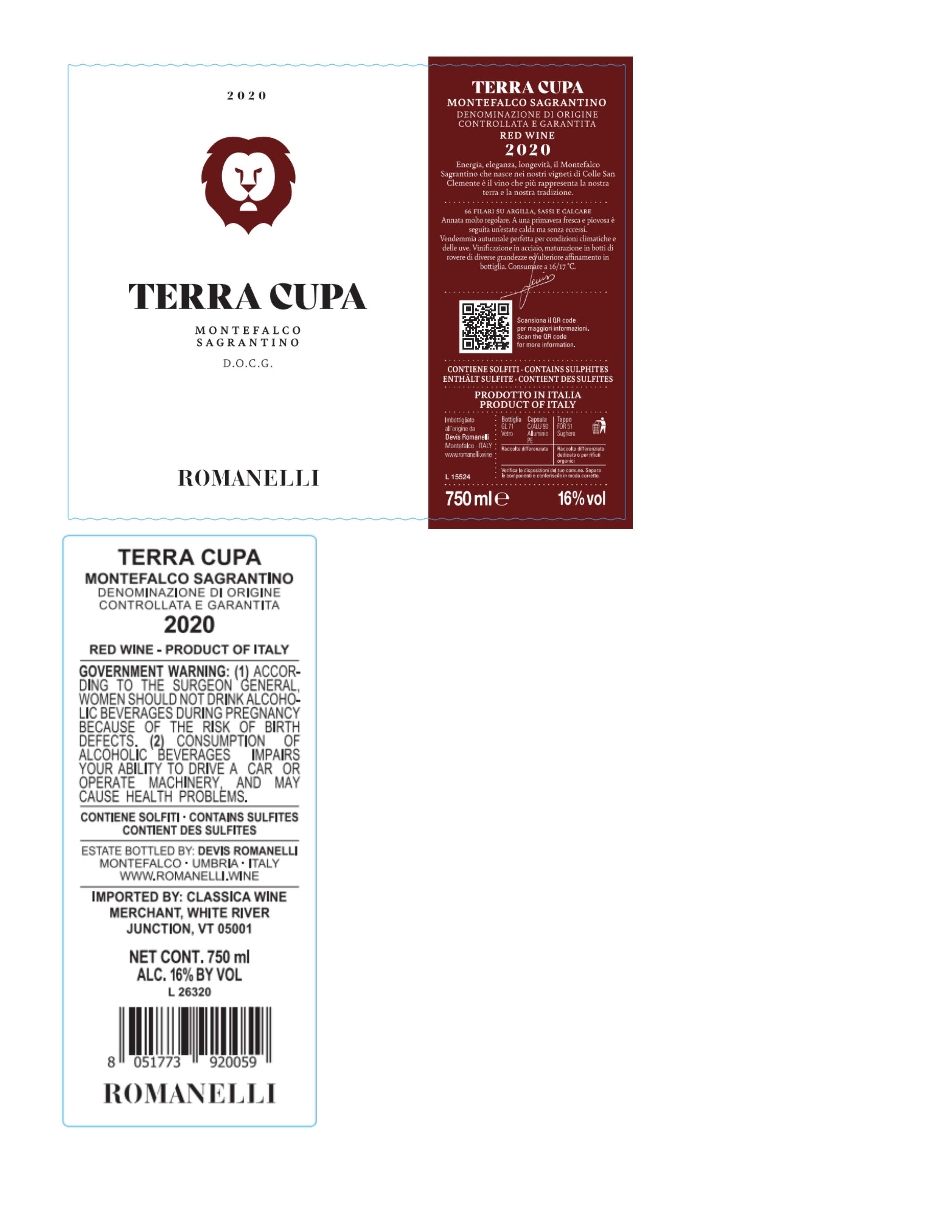 TABC label artwork for Romanelli Montefalco Sagrantino Terra Cupa