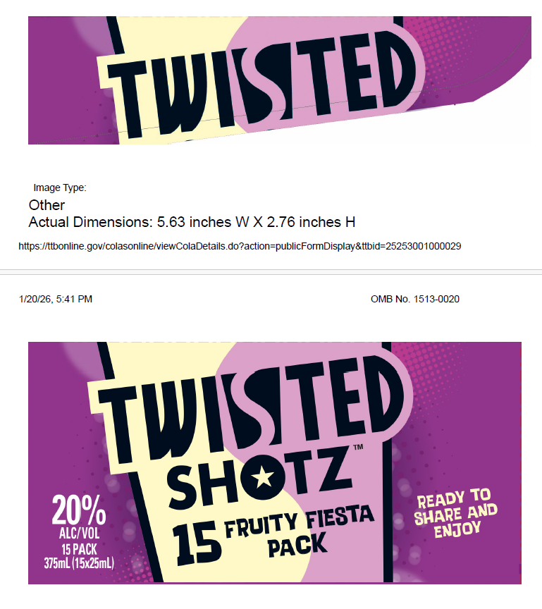 TABC label artwork for Twisted Shotz Fruity Fiesta Pack