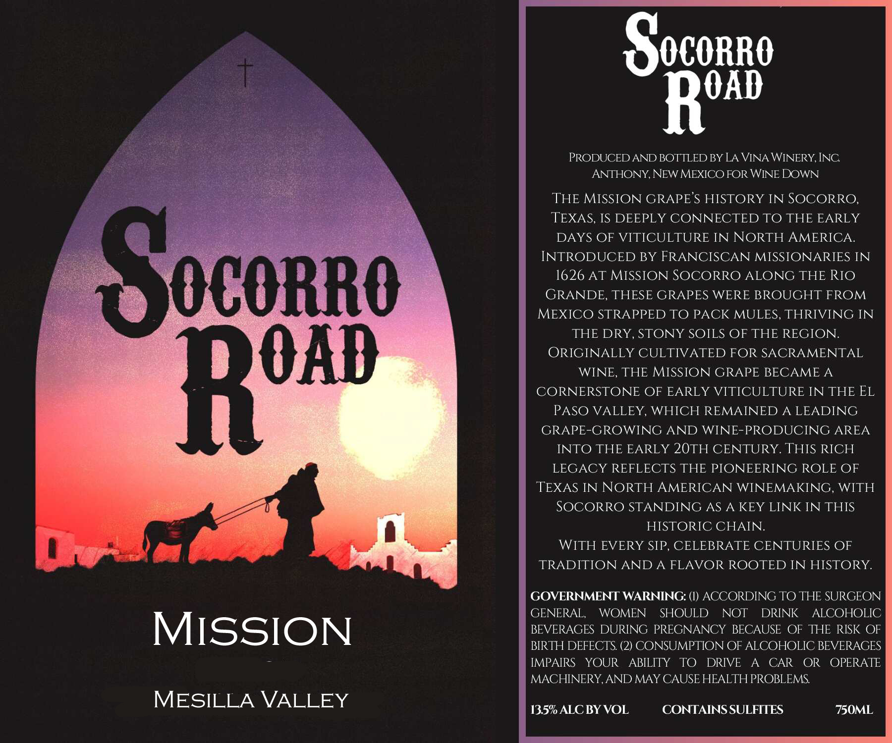 TABC label artwork for SOCORRO ROAD MISSION