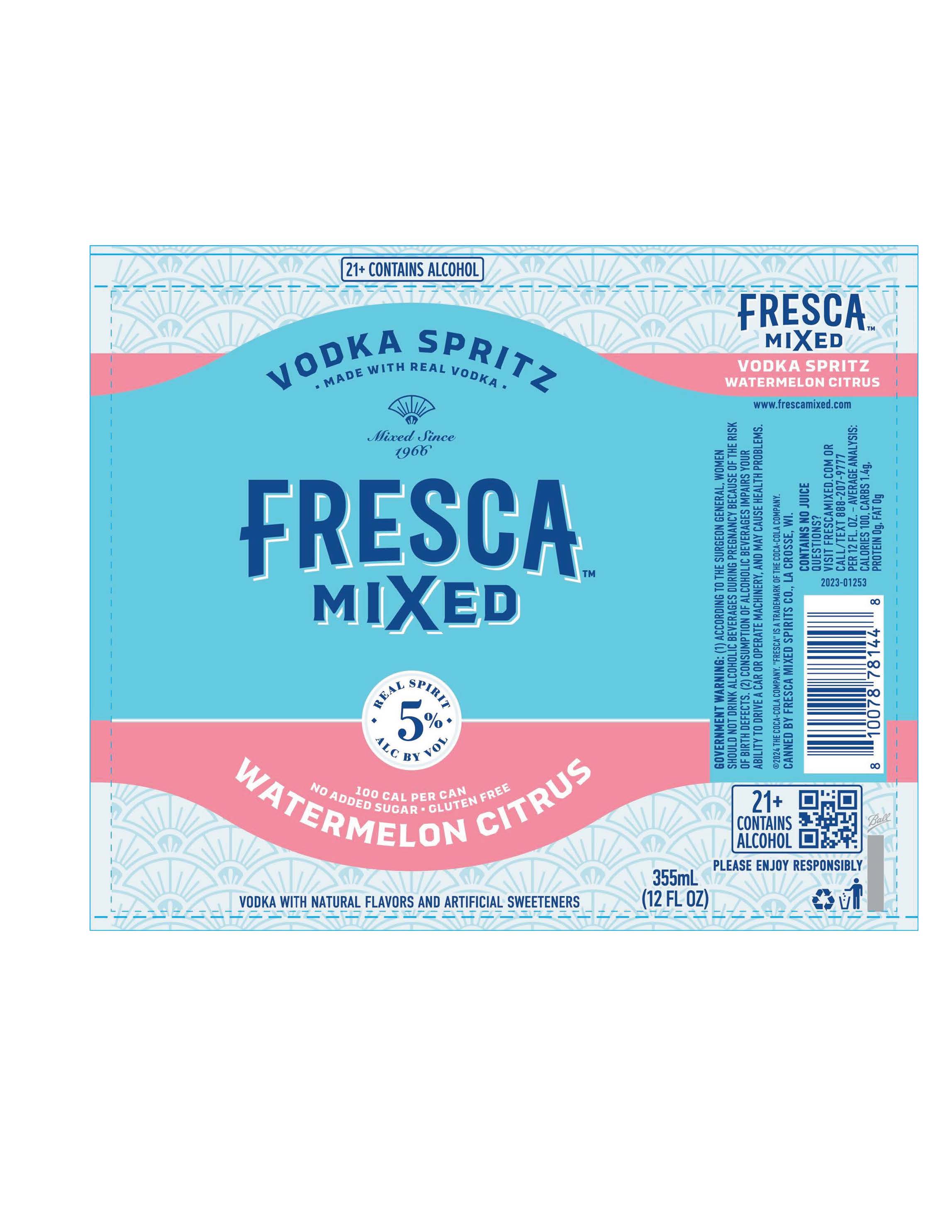 TABC label artwork for FRESCA MIXED Watermelon Citrus Vodka Spritz
