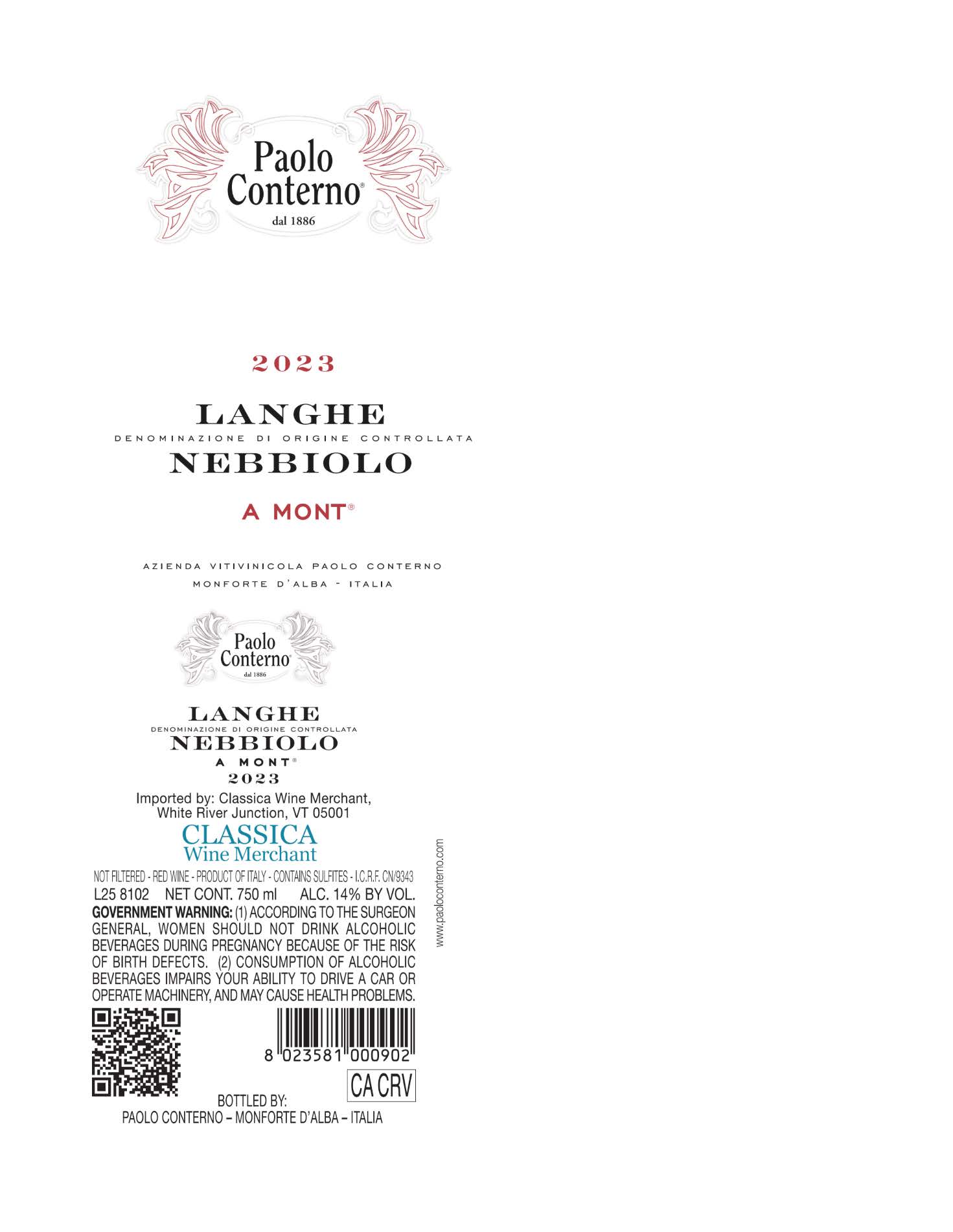 TABC label artwork for Paolo Conterno Nebbiolo Langhe A MONT