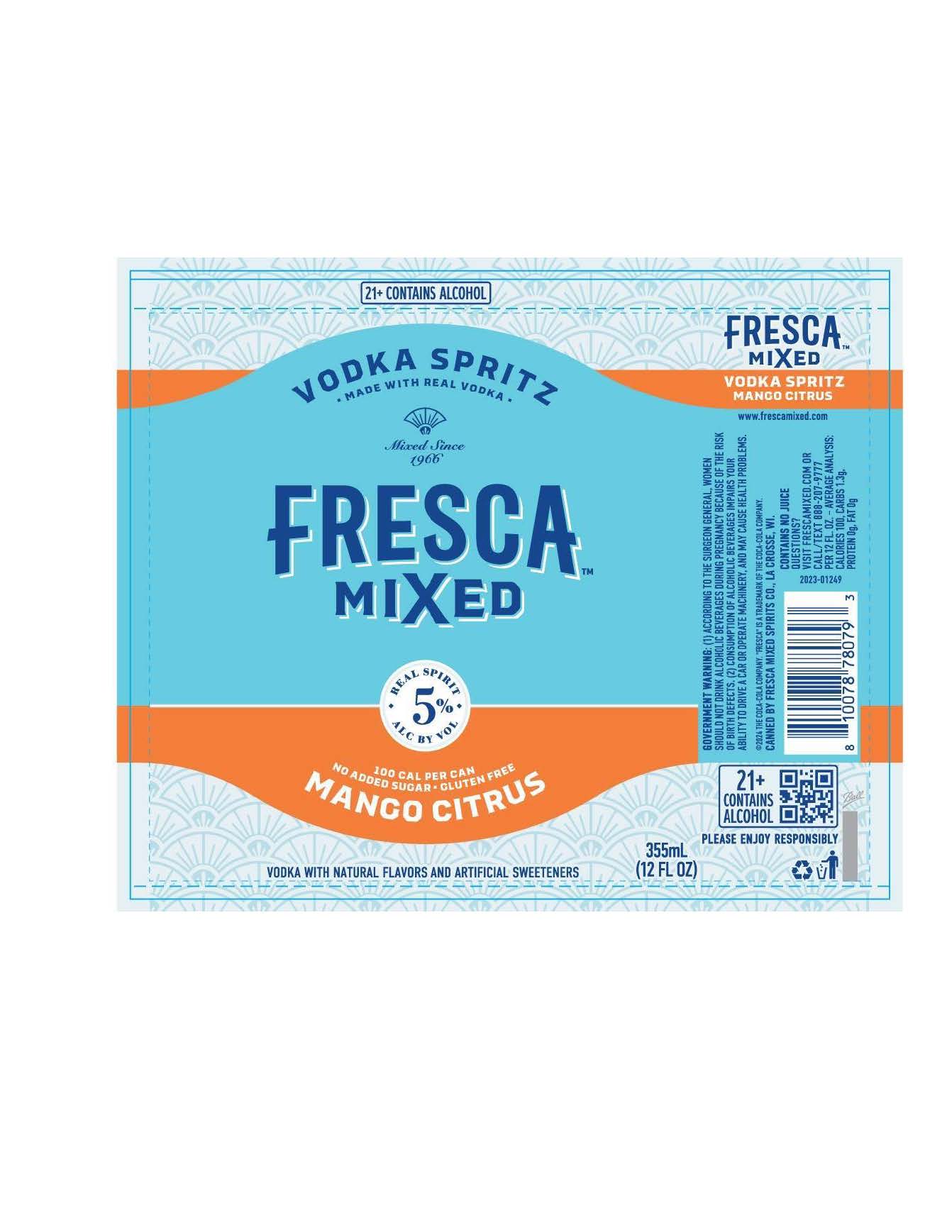 TABC label artwork for FRESCA MIXED Mango Citrus Vodka Spritz