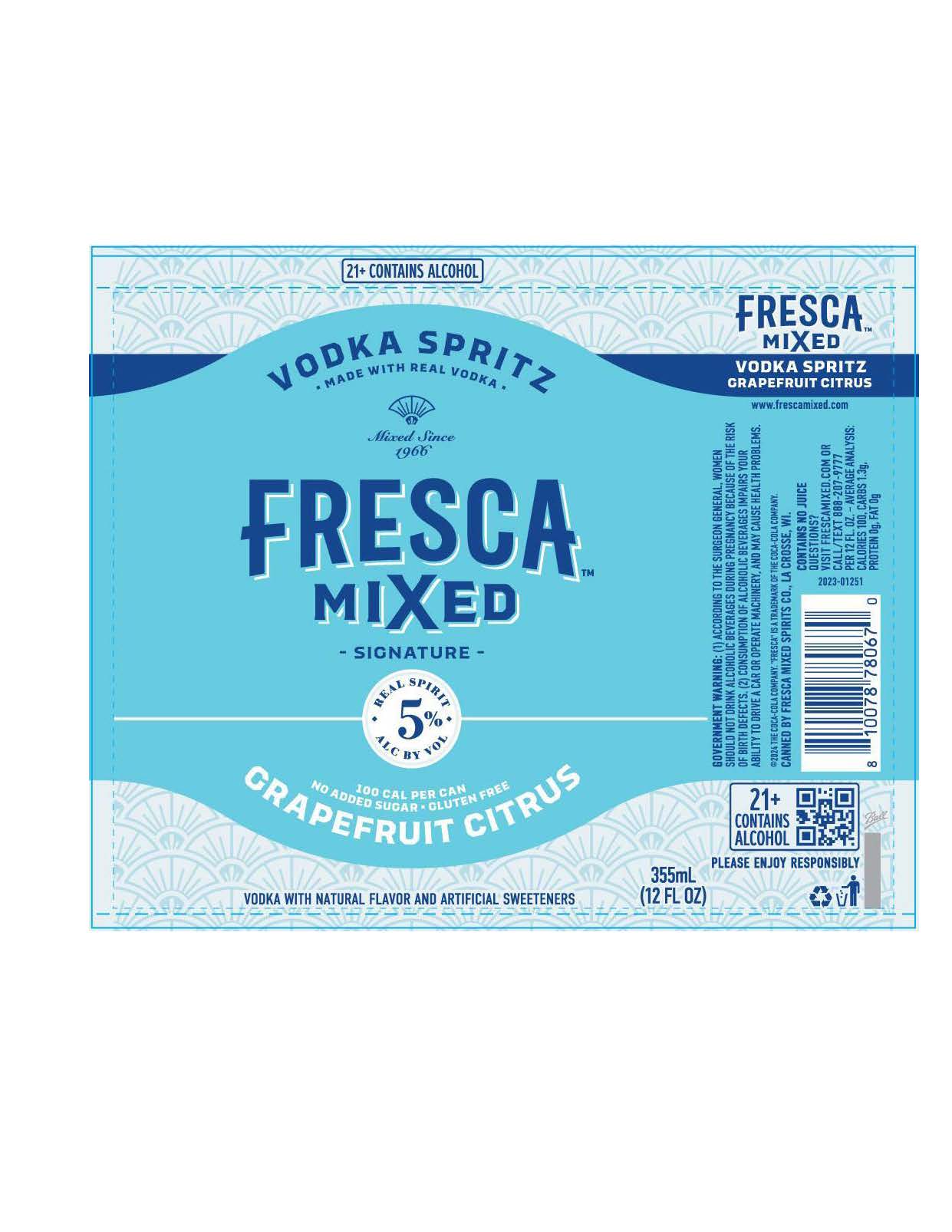 TABC label artwork for FRESCA MIXED Grapefruit Citrus Vodka Spritz