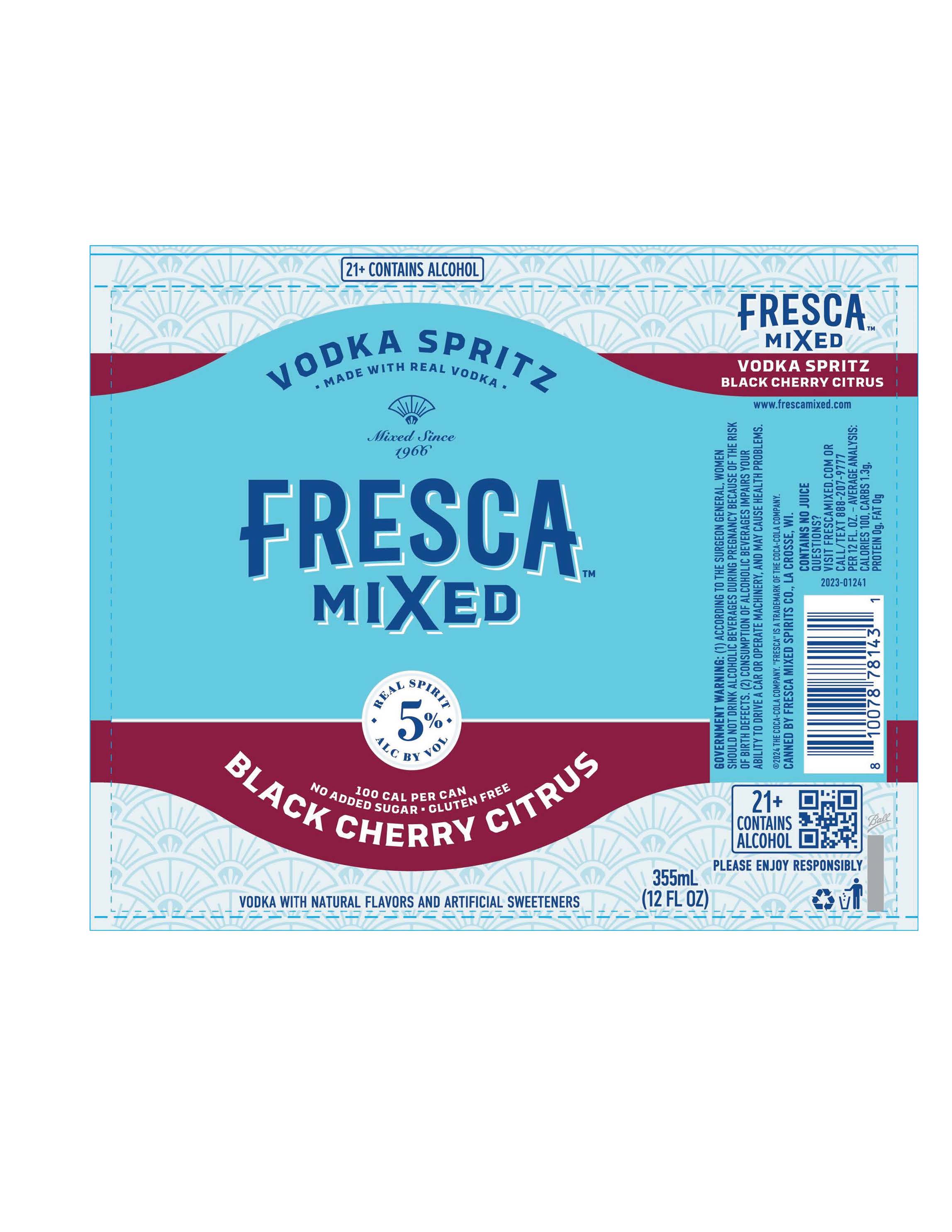 TABC label artwork for FRESCA MIXED Black Cherry Citrus Vodka Spritz