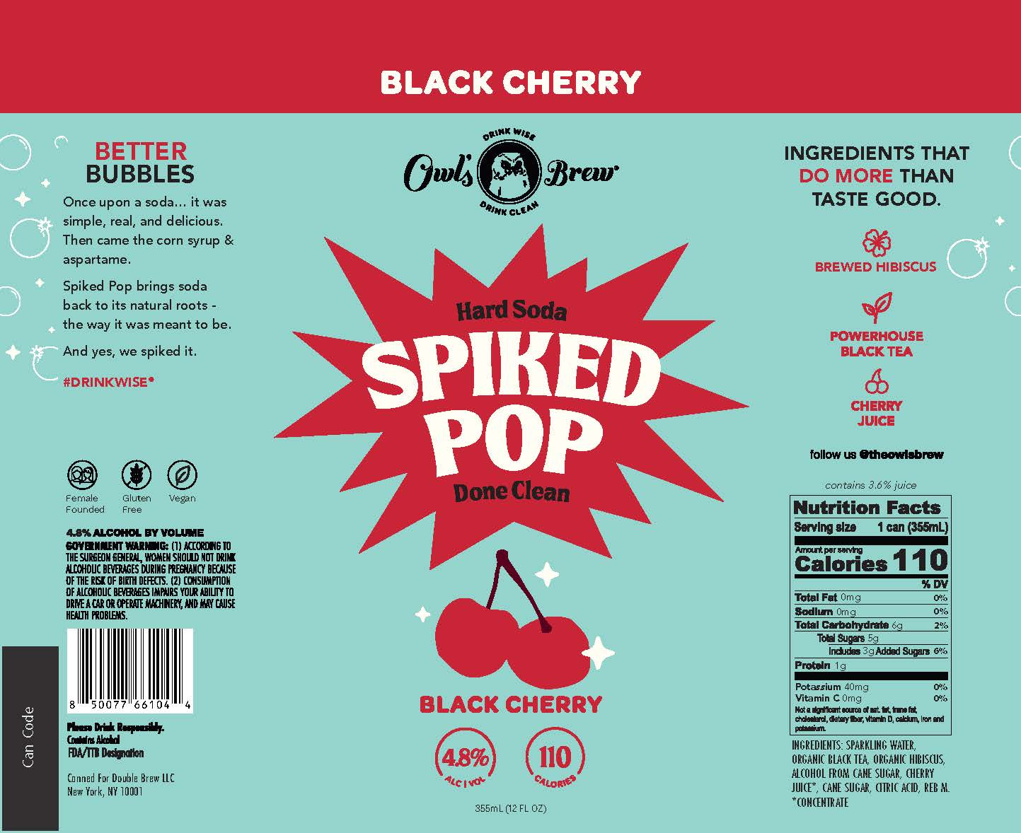 TABC label artwork for Owl's Brew Spiked Pop Black Cherry