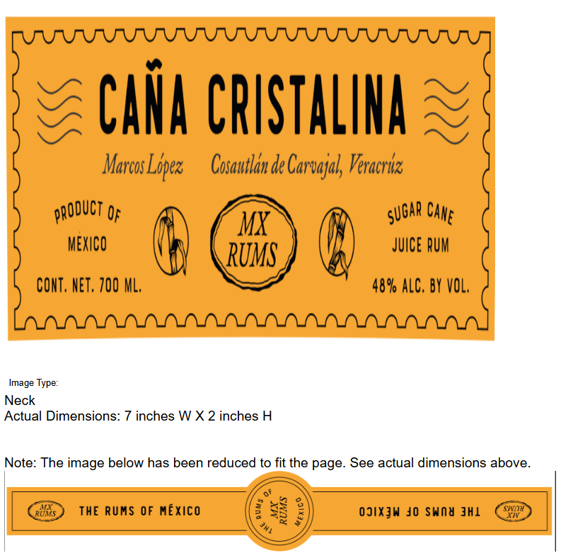TABC label artwork for MXRUMS Cana Cristalina Marcos
