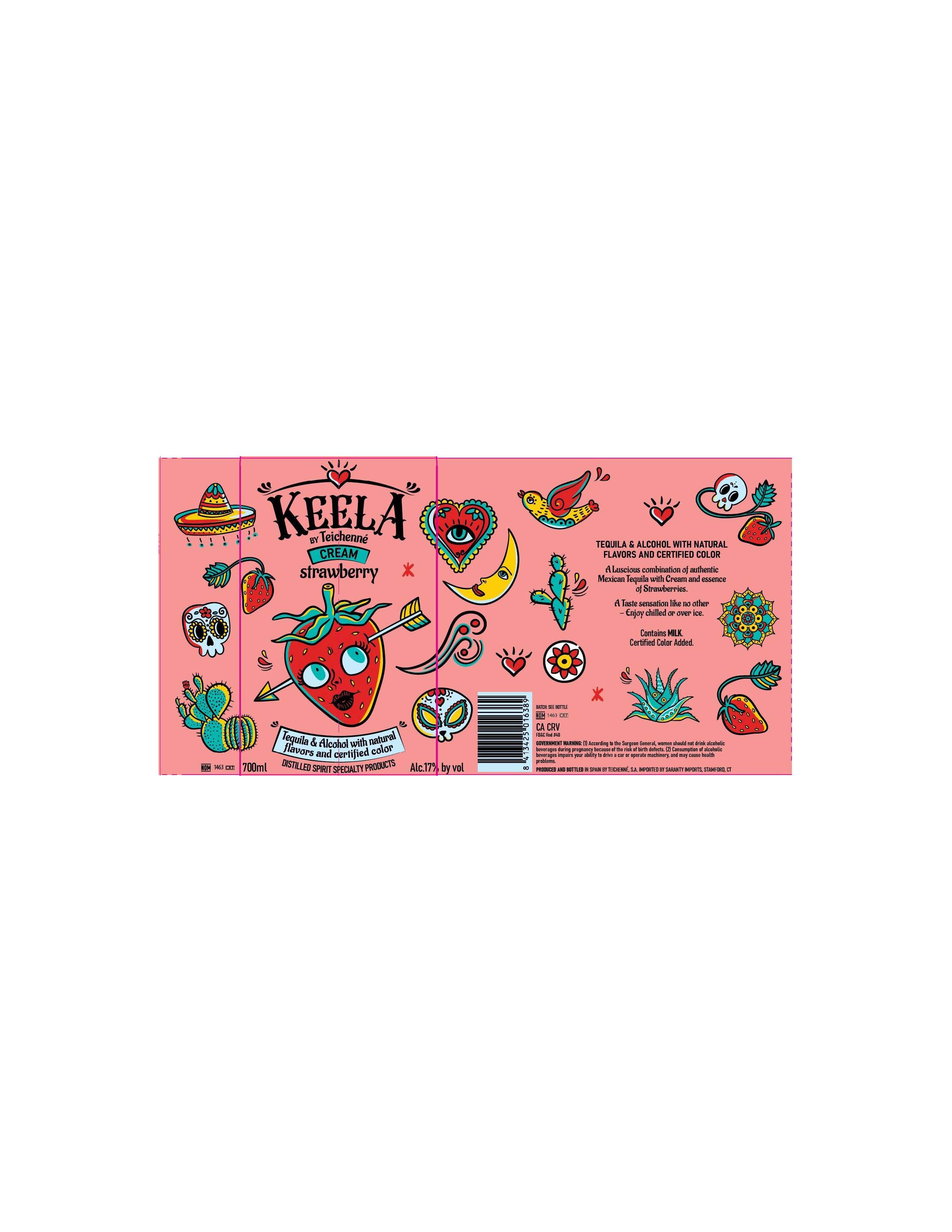 TABC label artwork for Keela Strawberry Cream Tequila