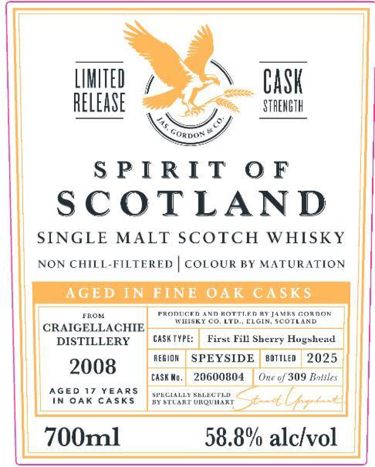 TABC label artwork for Spirit of Scotland Craigellachie 17 Yr