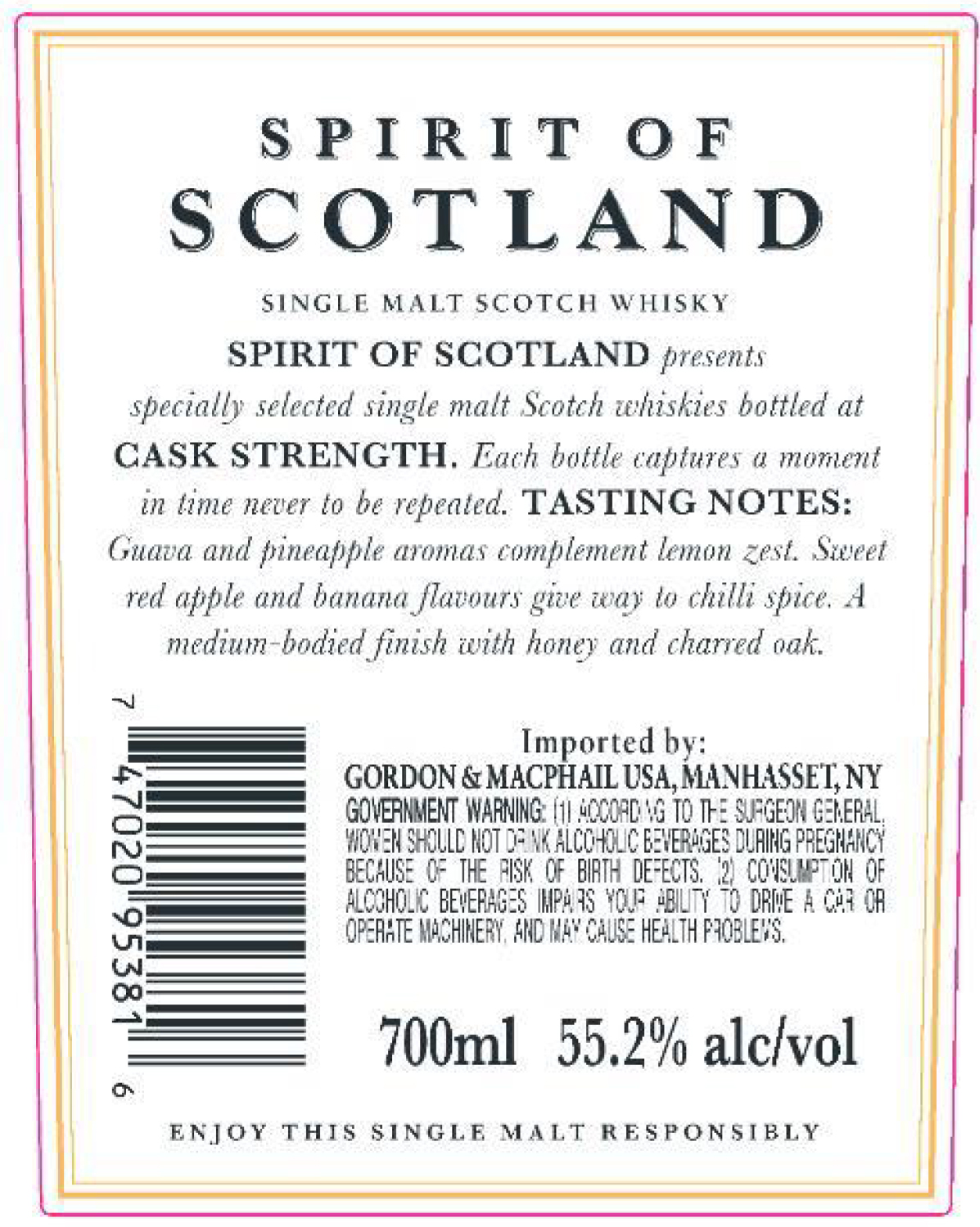 TABC label artwork for Spirit of Scotland Glen Spey 14 Yr