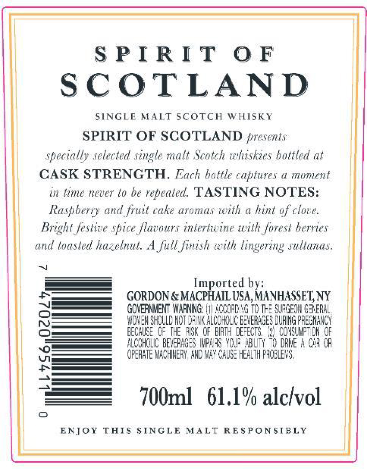 TABC label artwork for Spirit of Scotland Miltonduff 14 Yr