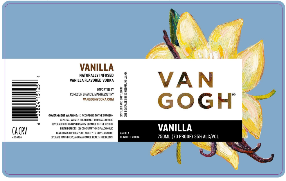 TABC label artwork for Van Gogh Vanilla Vodka