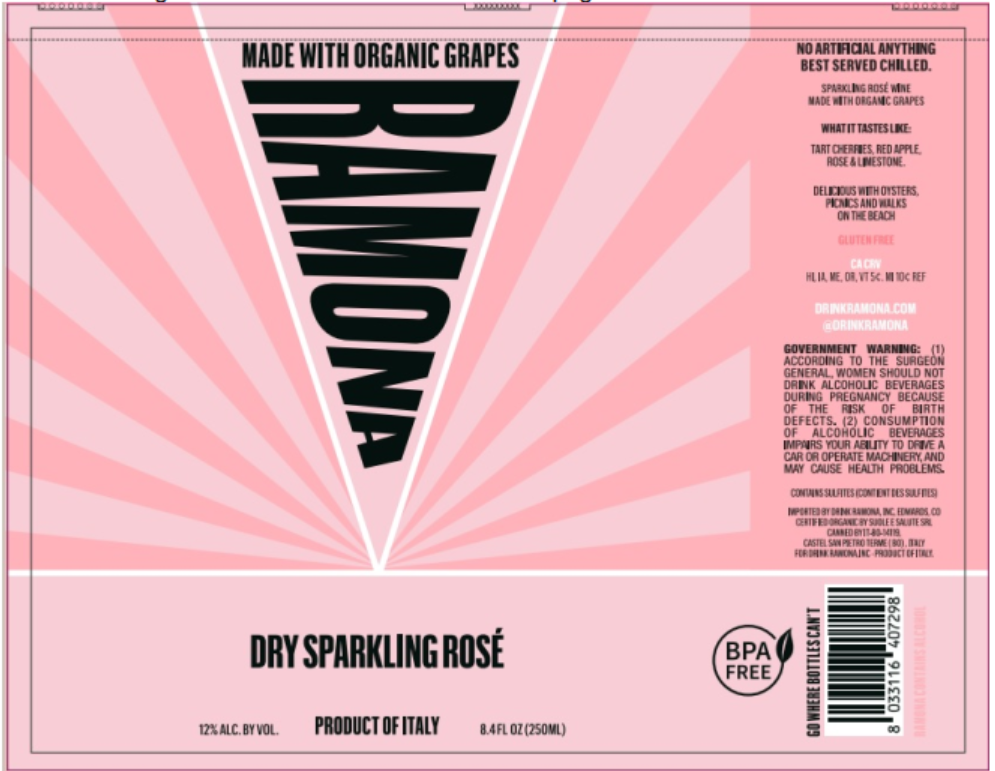TABC label artwork for Ramona Dry Sparkling Rose