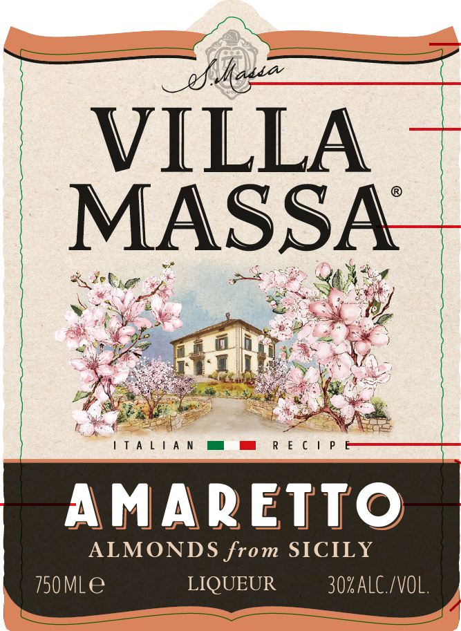 TABC label artwork for Villa Massa Amaretto Liqueur