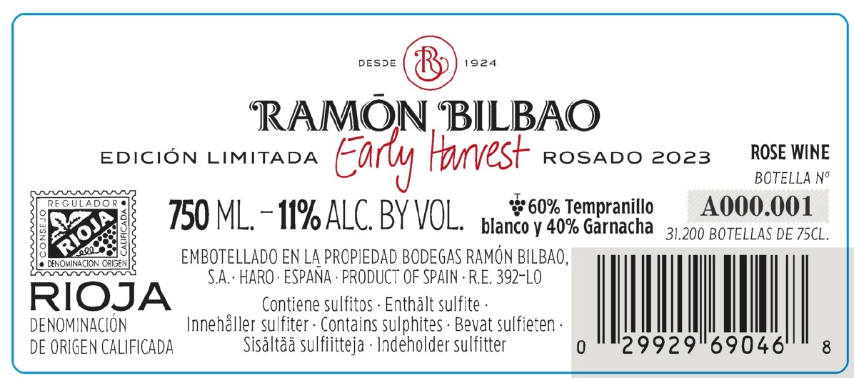 TABC label artwork for Ramon Bilbao Early Harvest Edicion Limitada 2023 Rose Wine