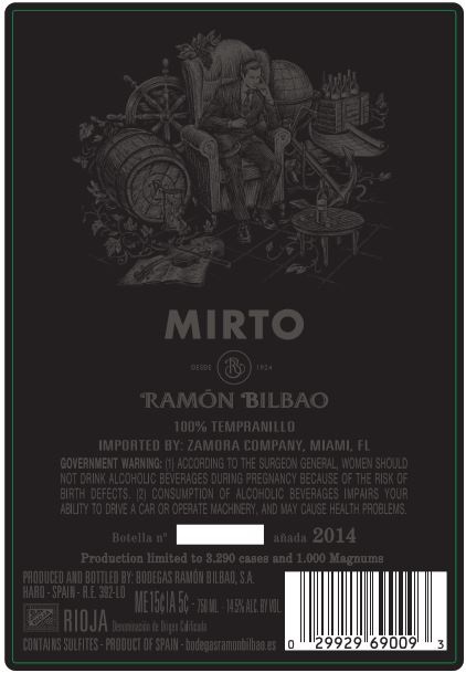 TABC label artwork for Ramon Bilbao 2014 Tempranillo Mirto