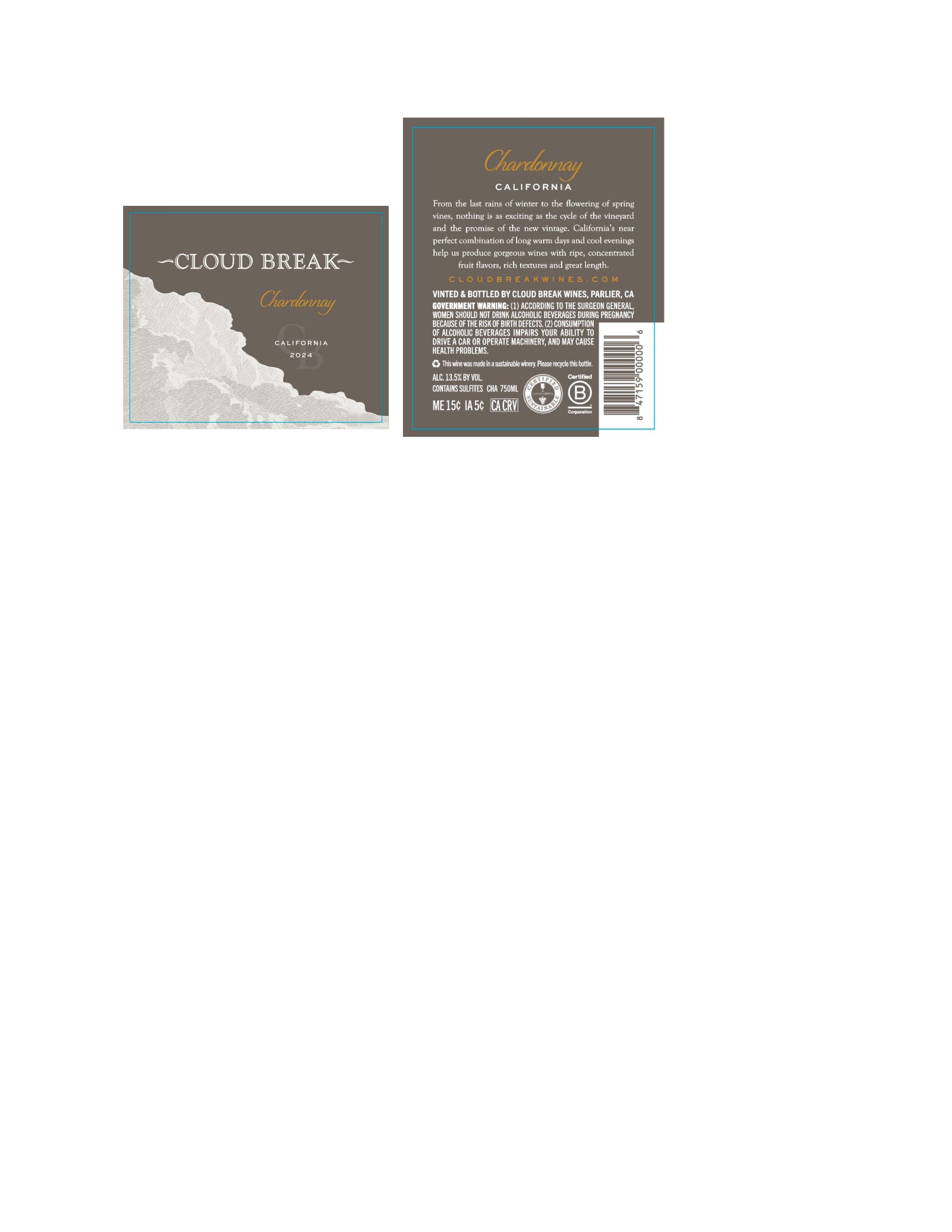 TABC label artwork for Cloud Break Chardonnay