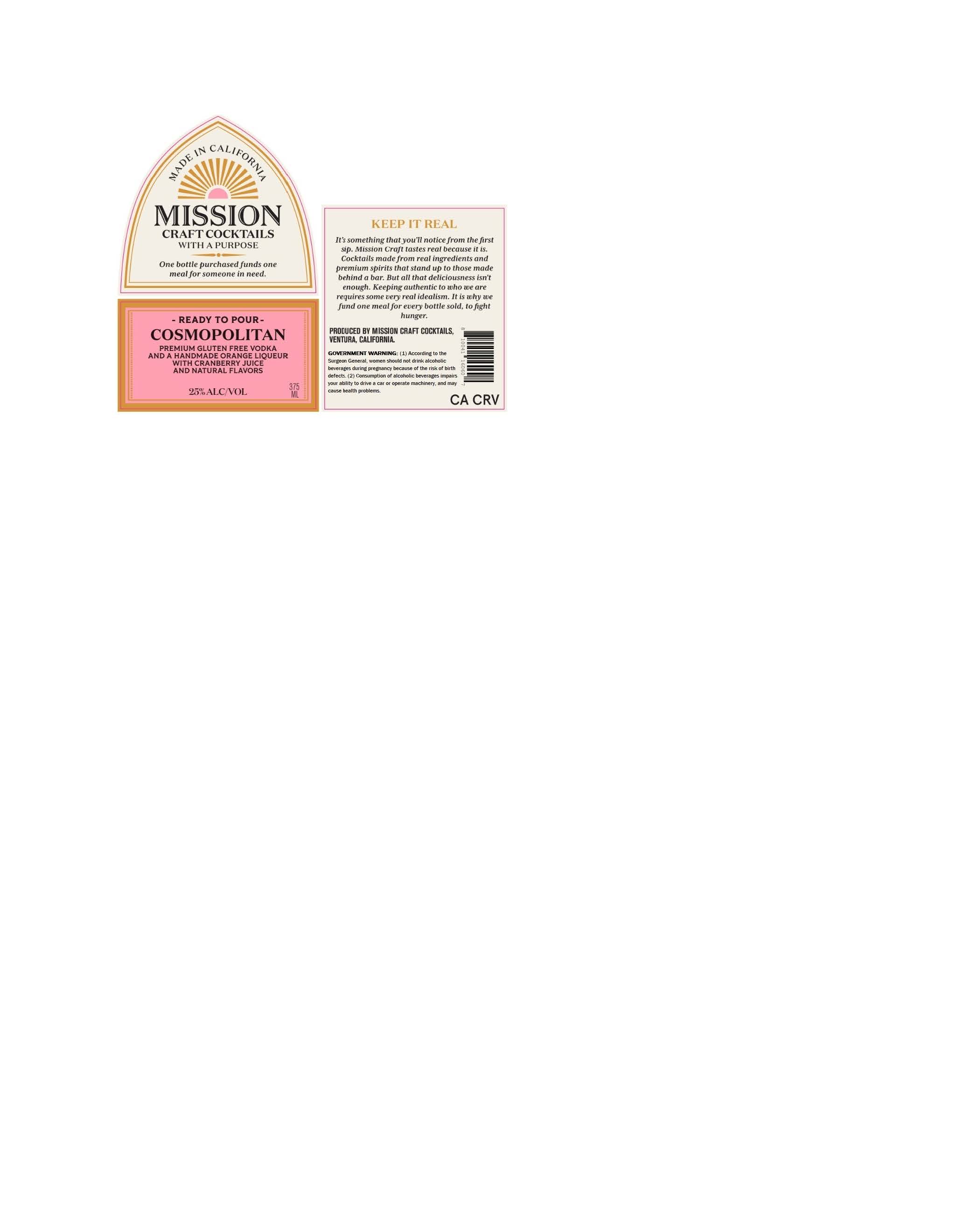 TABC label artwork for Mission Craft Cocktails Cosmopolitan (P)