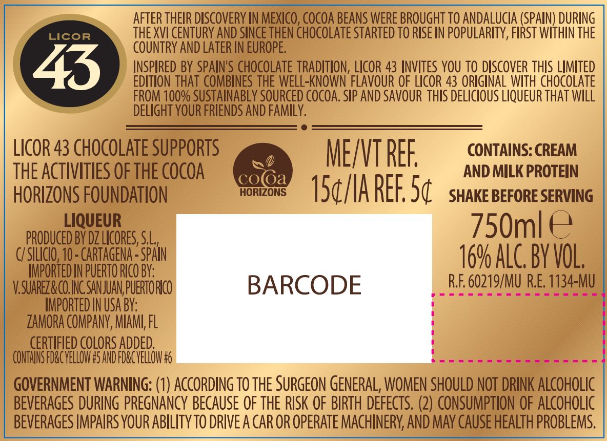 TABC label artwork for Licor 43 Chocolate Liqueur