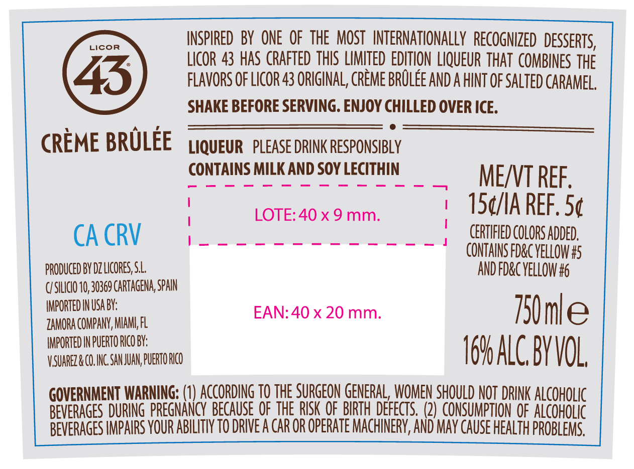 TABC label artwork for Licor 43 Creme Brulee Liqueur