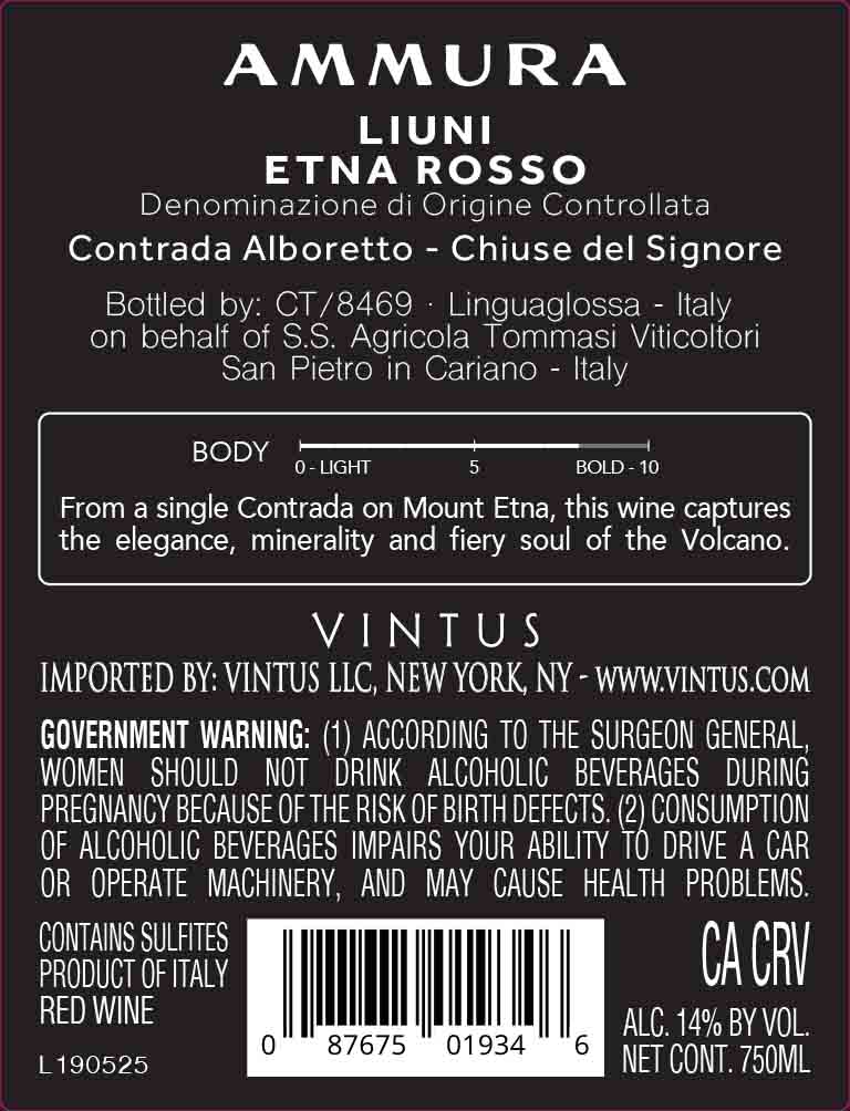 TABC label artwork for Ammura Liuni Etna Rosso Contrada