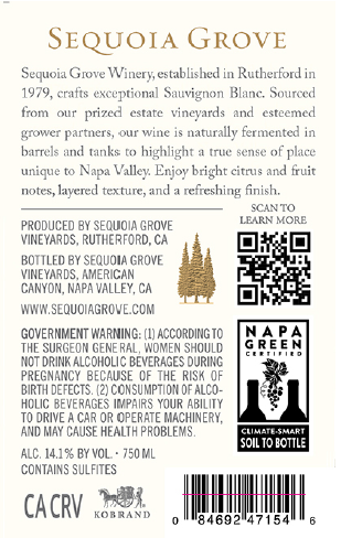 TABC label artwork for Sequoia Grove Sauvignon Blanc