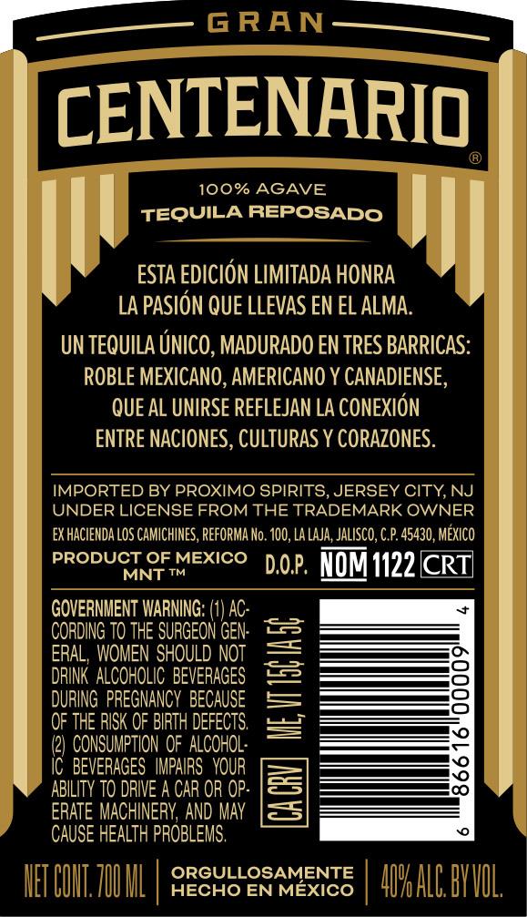 TABC label artwork for GRAN CENTENARIO Special Blend Reposado