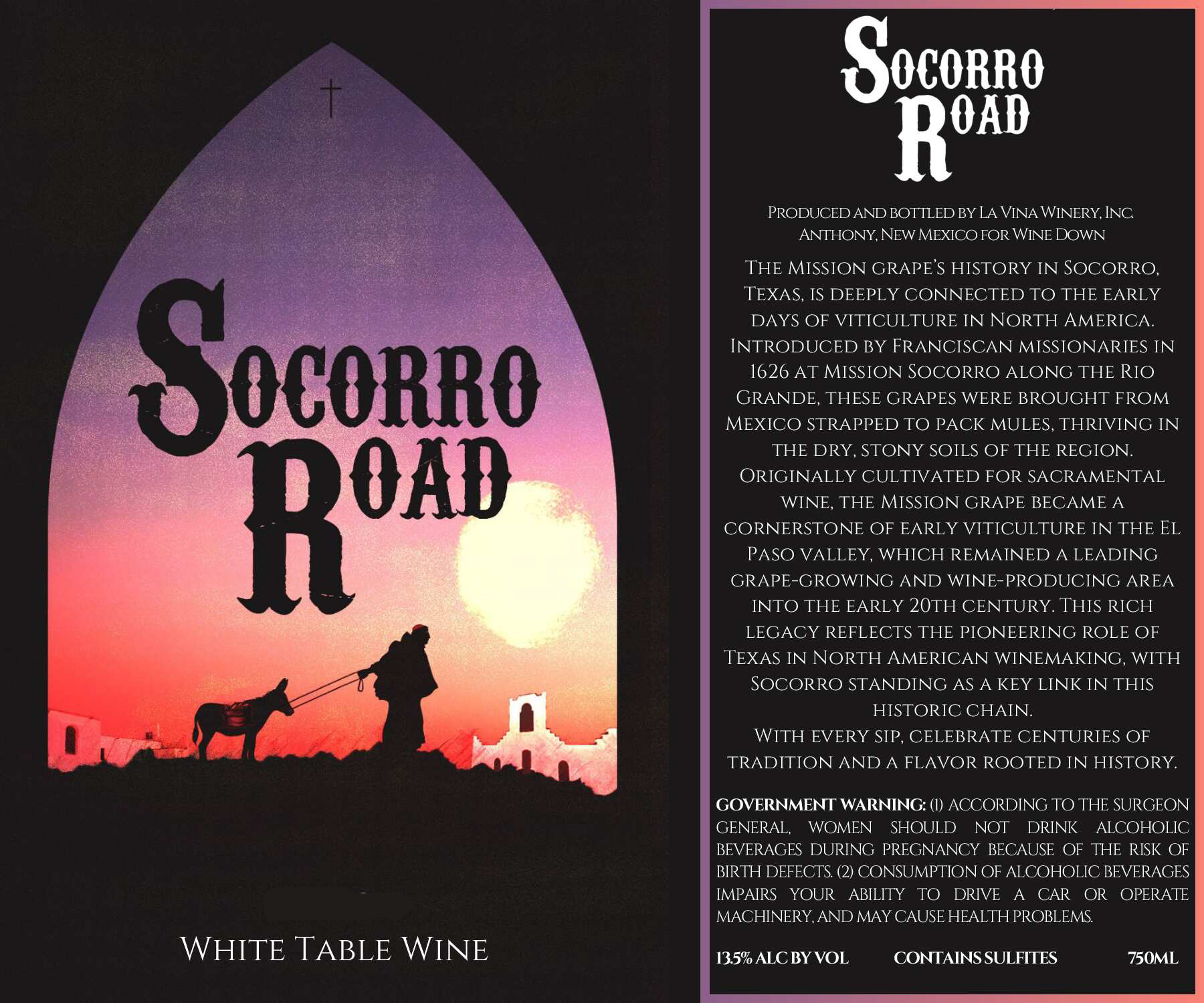TABC label artwork for Socorro Road White Table Wine
