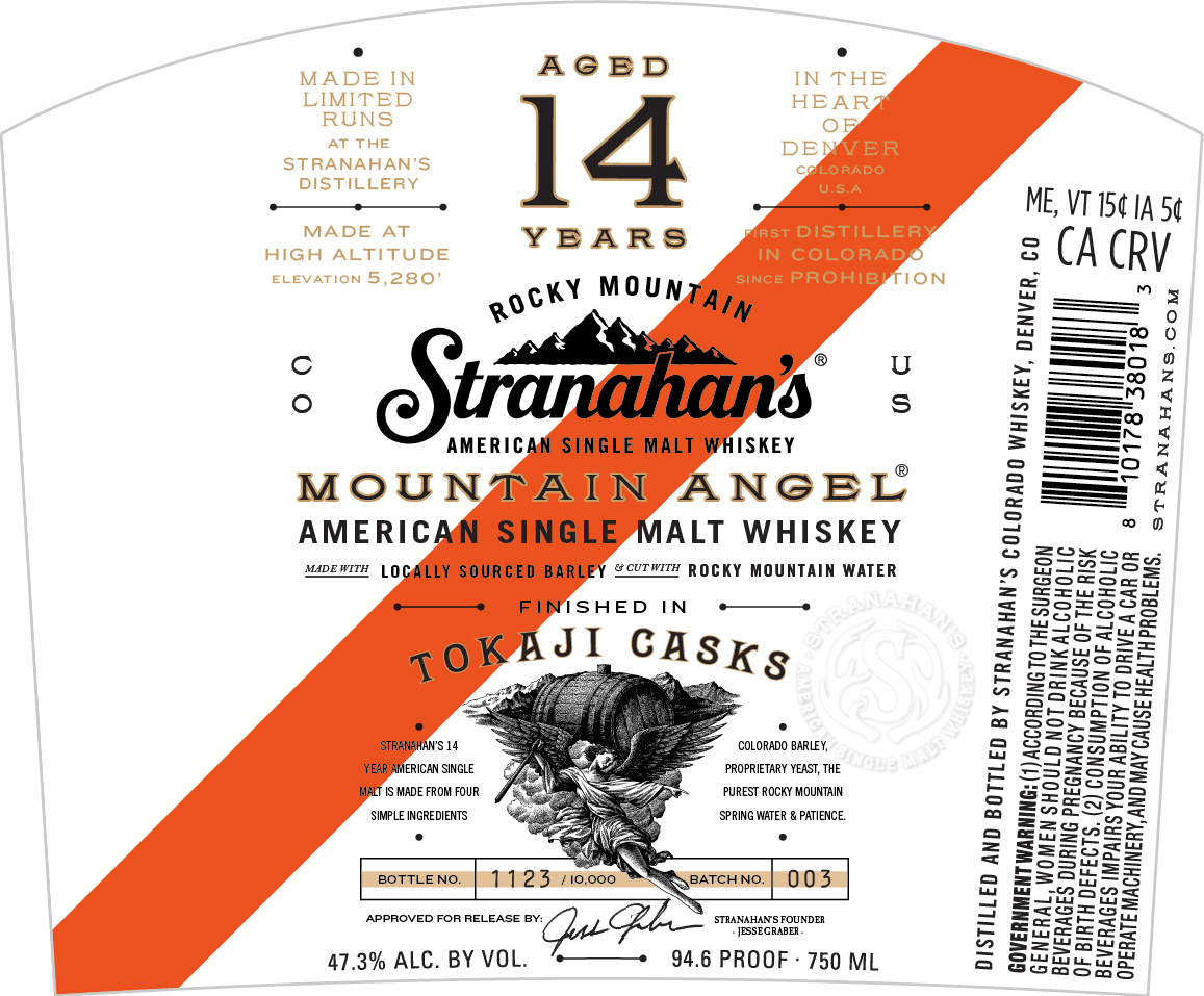 TABC label artwork for Stranahan's Mountain Angel Aged 14 Years Tokaji Casks