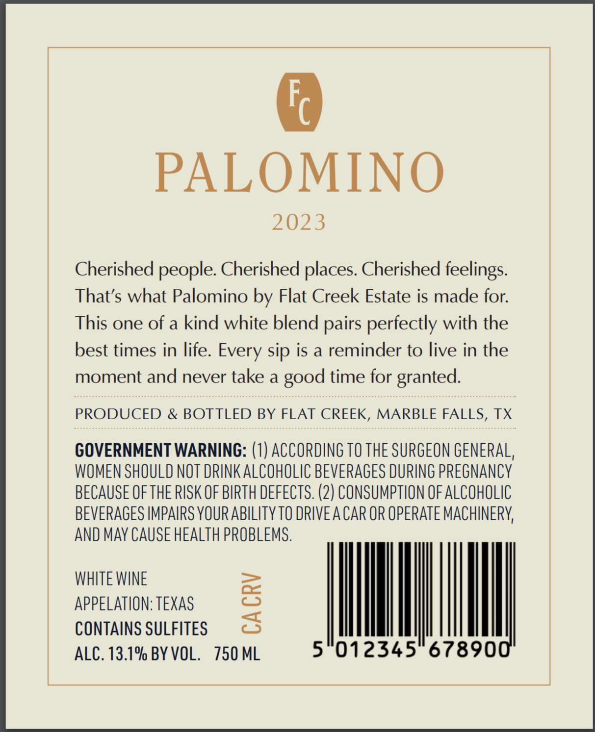 TABC label artwork for Flat Creek Estate Palomino