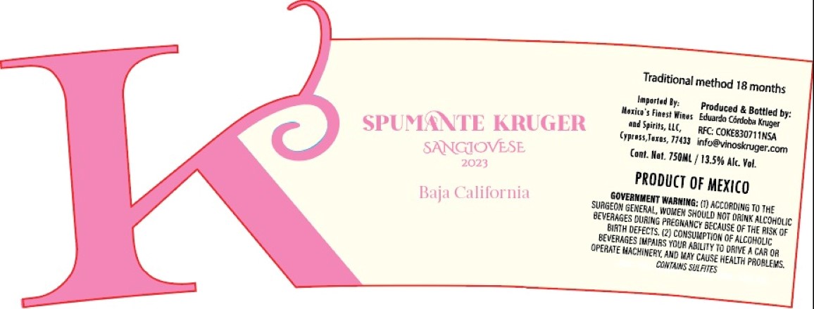 TABC label artwork for Spumante Kruger Sangiovese Baja California
