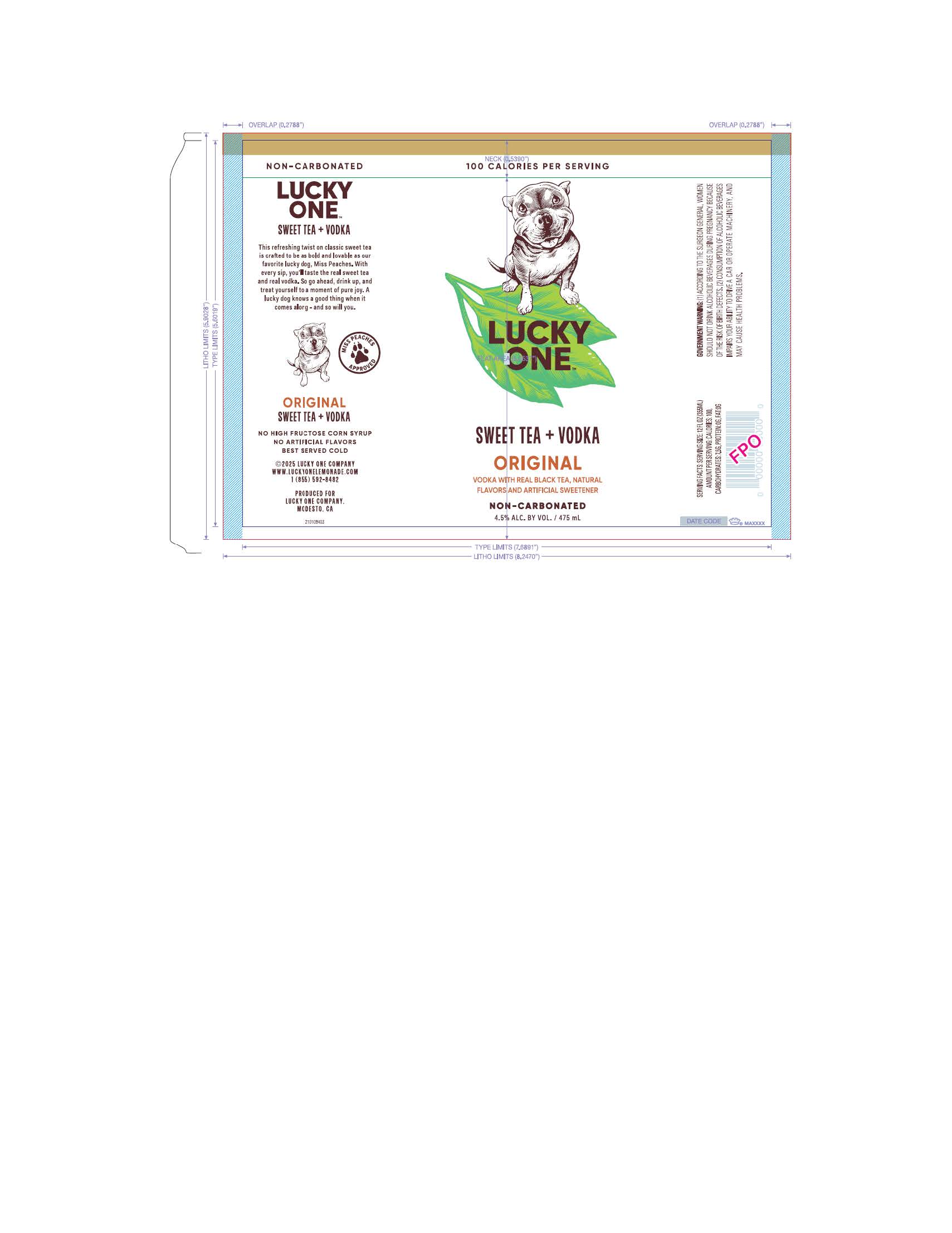TABC label artwork for Lucky One Sweet Tea + Vodka Original