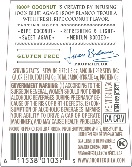 TABC label artwork for 1800 Coconut