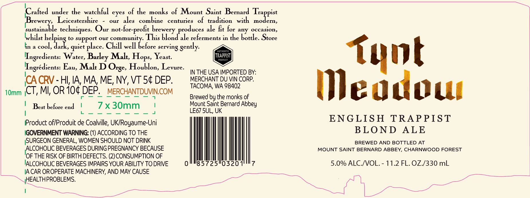 TABC label artwork for Tynt Meadow English Trappist Blond Ale