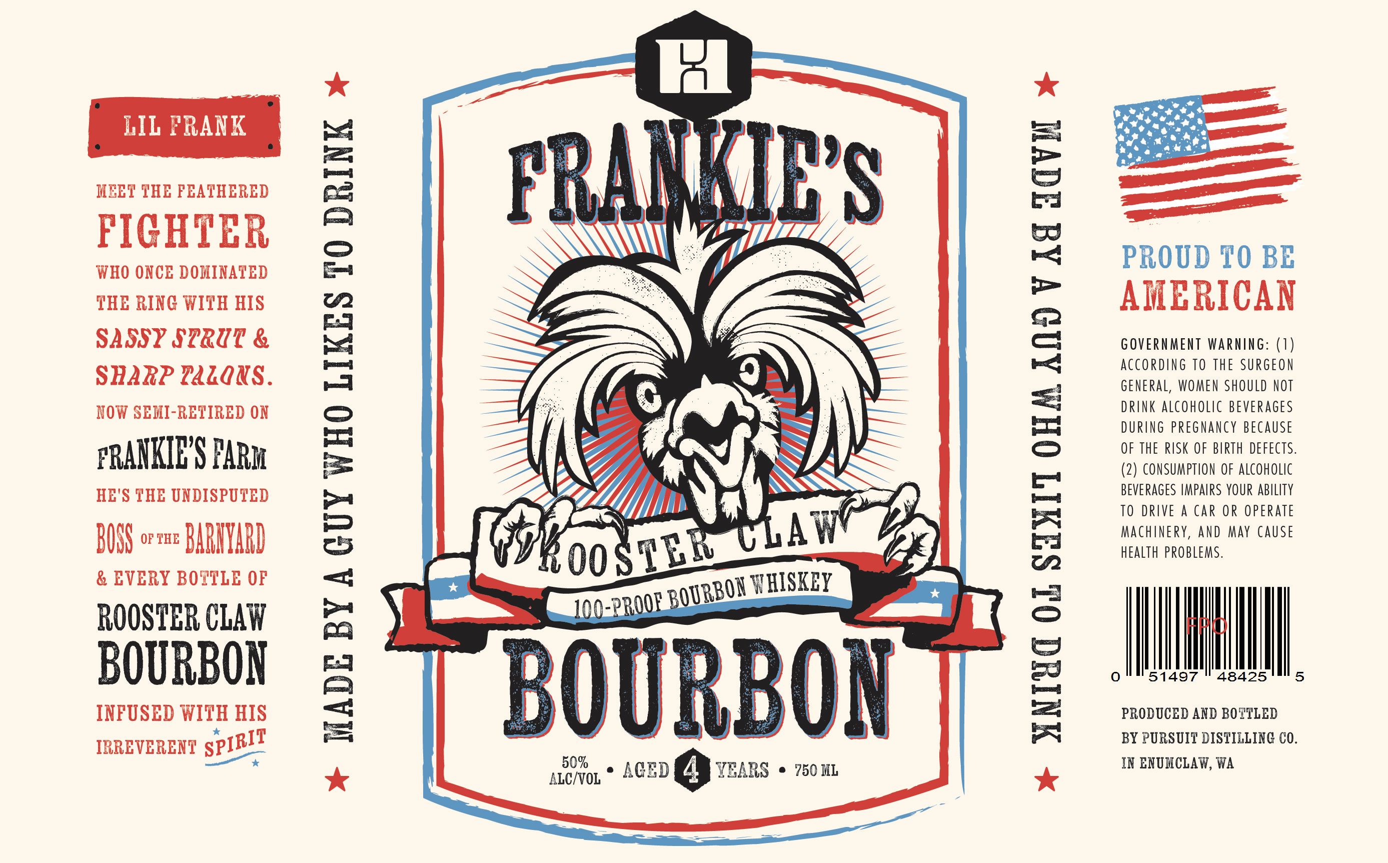 TABC label artwork for Frankie's Rooster Claw Bourbon