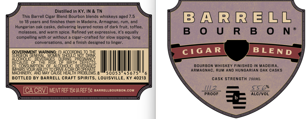 TABC label artwork for Barrell Bourbon Cigar Blend Cask Strength