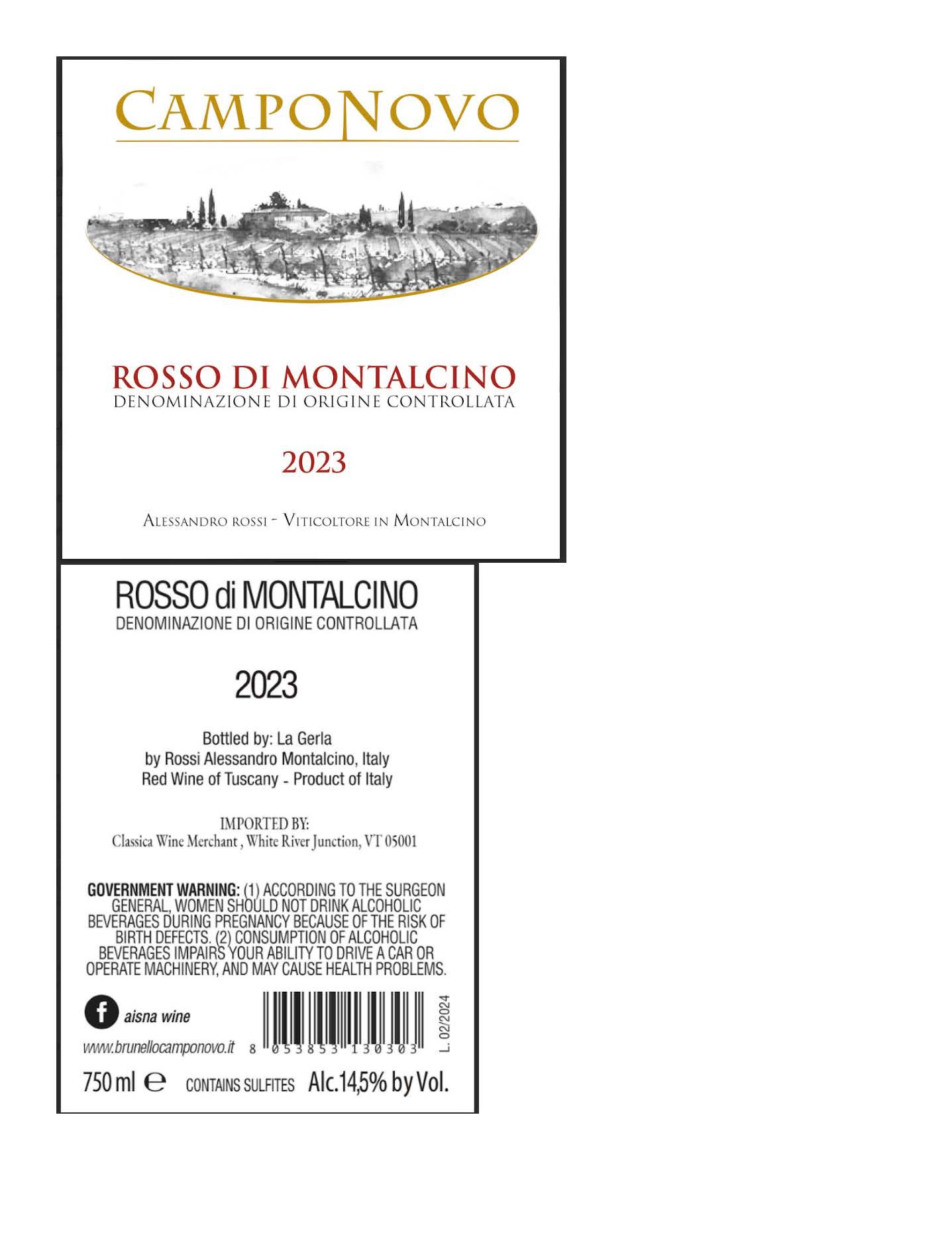 TABC label artwork for Camponovo Rosso di Montalcino DOC