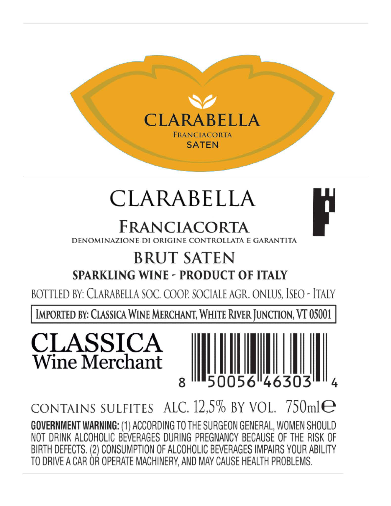 TABC label artwork for Clarabella Franciacorta Saten