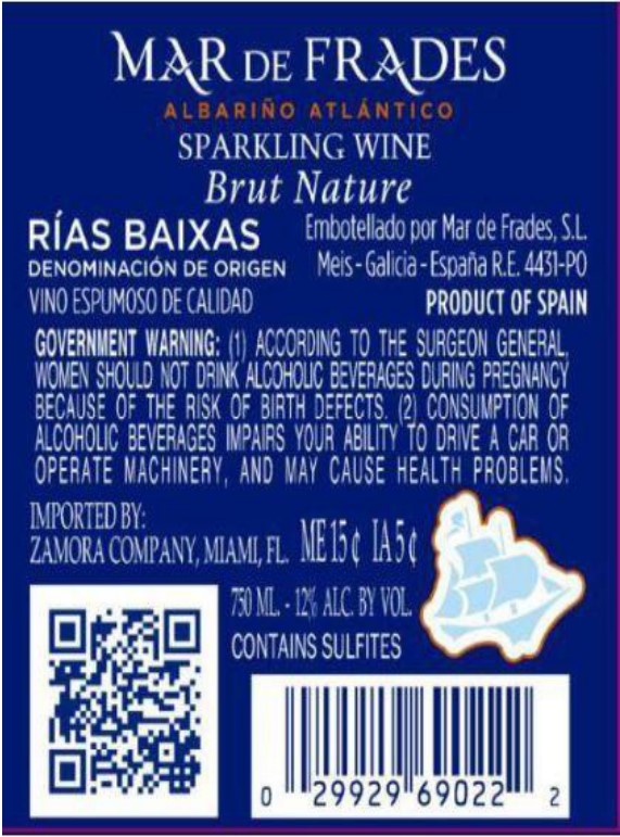 TABC label artwork for Mar De Frades Albarino Brut Nature Sparkling