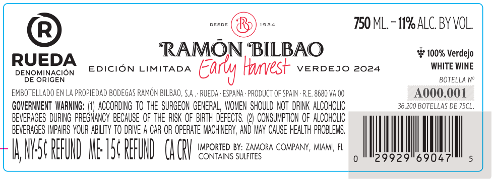 TABC label artwork for Ramon Bilbao Verdejo 2024