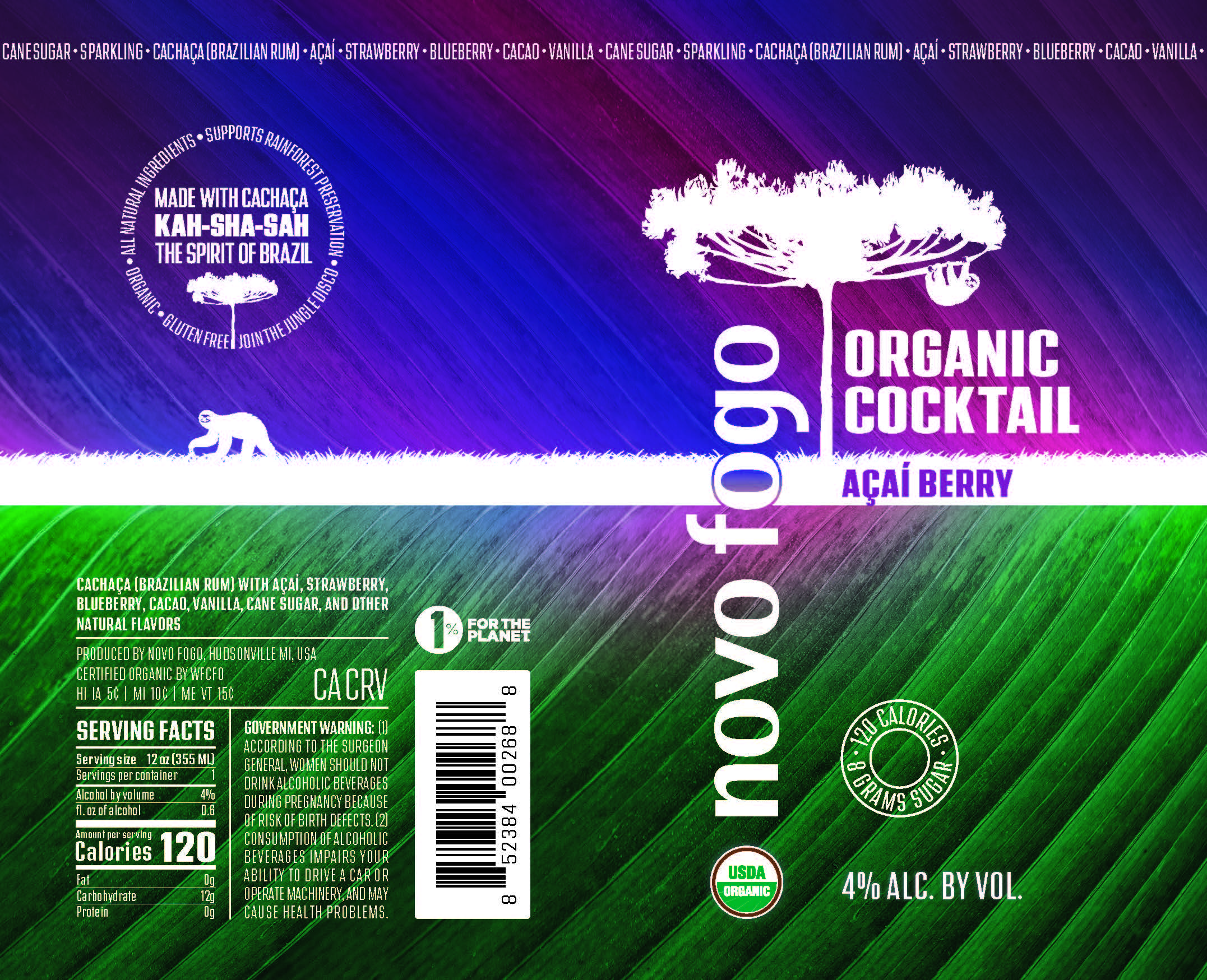 TABC label artwork for Novo Fogo Organic Cocktail Açaí Berry