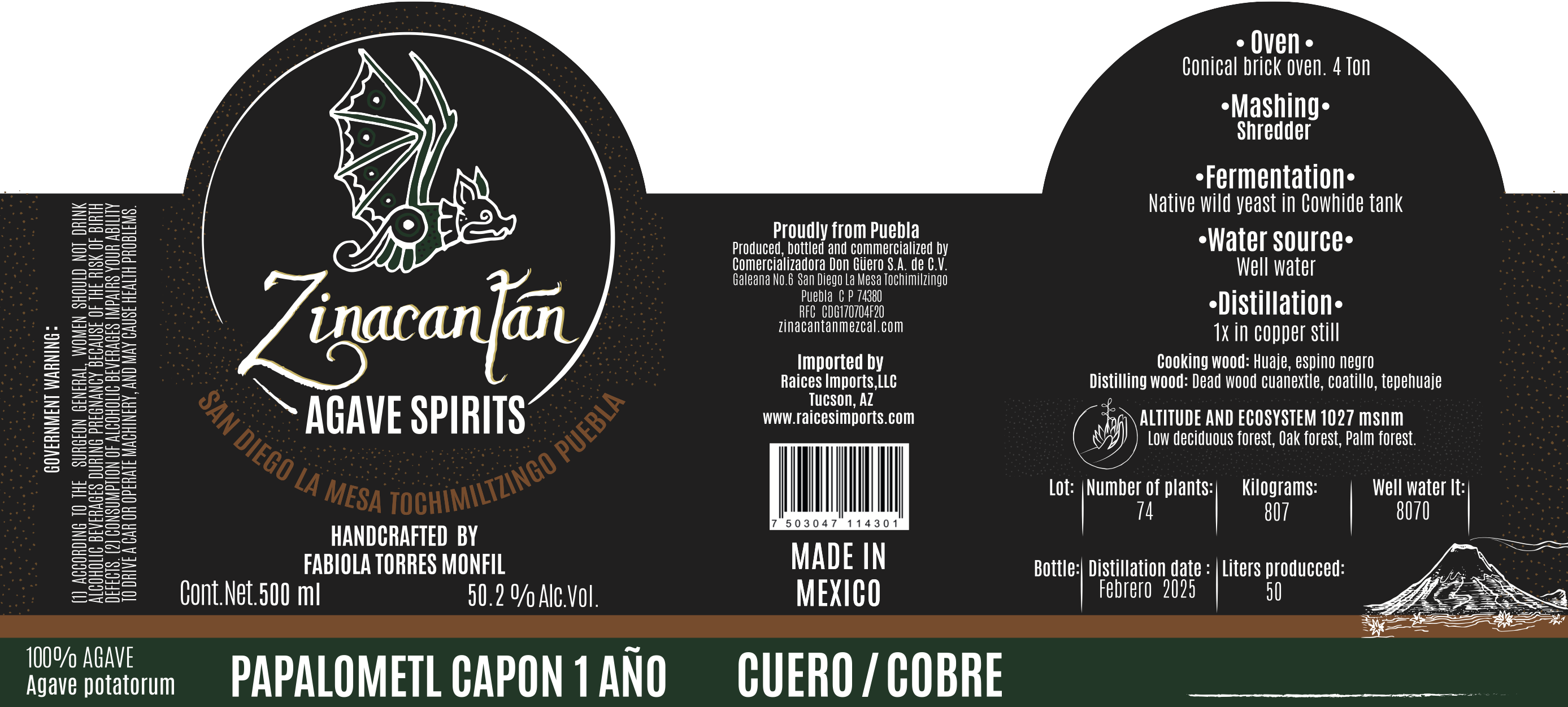 TABC label artwork for Zinacantan Papalometl Capón en Cuero